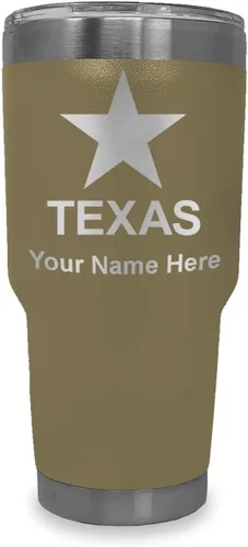 Miniatura 8 de LaserGram Vaso aislado al vacío de 20 onzas, bandera de Texas, grabado personalizado incluido (negro)