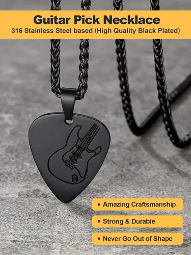 Miniatura 6 de U7 Collar de Música Punk Hip Hop, Púa de GuitarraGuitarraMicrófonoAuriculares Colgante con Cadena para Hombres y Mujeres, Joyería de Música R&B