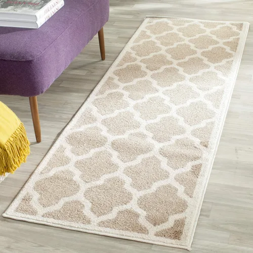 Miniatura 6 de SAFAVIEH Amherst Collection AMT420E - Alfombra para pasillo, 2 pies 3 pulgadas x 7 pies, beige y gris claro, diseño de enrejado marroquí,