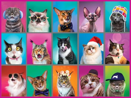 White Mountain Rompecabezas de 500 piezas divertido collage de gatos con piezas grandes, regalo para adultos de 18 x 24 pulgadas, retratos de gatos