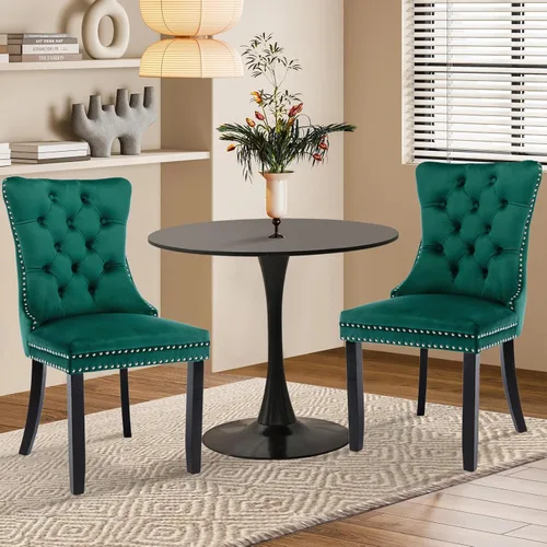 Miniatura 58 de Juego de 6 Sillas de Comedor Tapizadas de Terciopelo, Sillas Laterales de Cocina de Estilo Moderno con Ribete de Tachuelas y Patas de Madera, Anillo