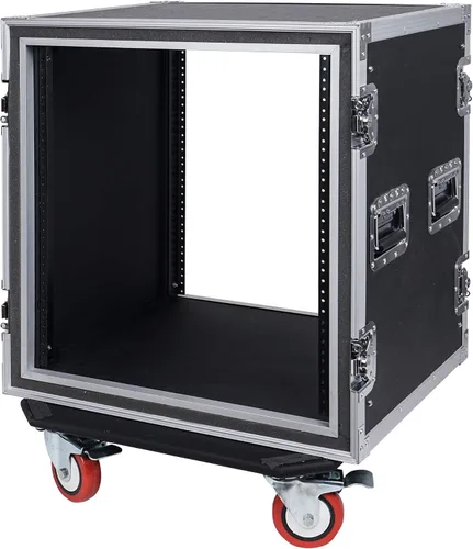 Miniatura 3 de Sound Town Black Series Shock Mount 8U ATA Estuche de Rack de Madera Contrachapada con Profundidad Rackable de 21", Herrajes Anodizados y Ruedas
