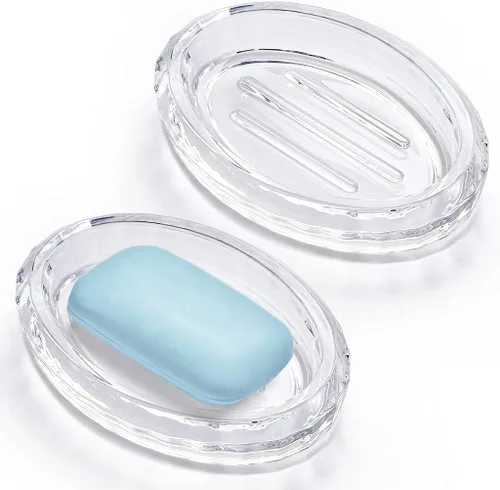 Miniatura 8 de MDLUU Paquete de 2 jaboneras de vidrio, bandeja decorativa para guardar jabón para ducha, bañera, fregadero de baño, fregadero de cocina (cuadrado)