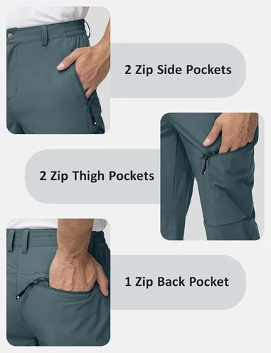 Miniatura 5 de TBMPOY Pantalones de viaje ligeros para hombre, 5 bolsillos con cremallera, elásticos, de secado rápido, pantalones de trabajo tipo cargo