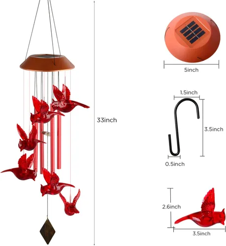 Miniatura 6 de Carillón de viento cardenal, campanilla de viento solar con sonido, campanilla de viento para exteriores, decoración de jardín, decoración de patio