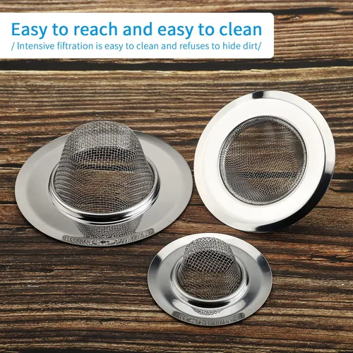 Miniatura 2 de MSY BIGSUNNY - Juego de 3 coladores de malla para fregadero de cocina, de acero inoxidable, colador de drenaje de cocina con borde ancho grande