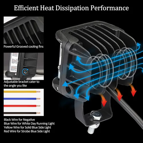 Miniatura 4 de Luces LED de Cápsula de Disparo Lateral, Luces Todo Terreno de 4 Pulgadas con Luz Estroboscópica de Emergencia Azul de Doble Lado Compatible