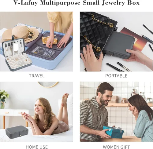 Miniatura 6 de V-LAFUY Caja de Joyería de Viaje para Mujeres, Organizador de Joyería de Viaje, Organizador de Joyería Pequeño Portátil de 2 Niveles para Aretes