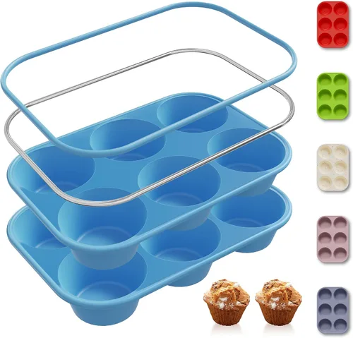 Miniatura 28 de 2 Pack 6 Tazas Molde de Silicona Mini para Magdalenas con Marco Reforzado de Metal Moldes de Silicona para Cupcakes y Pasteles Bandejas para Hornear