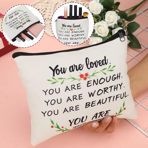 Miniatura 4 de Pinkunn 10 bolsas de cosméticos inspiradoras para niñas, regalos de la semana de CNA a granel You Are Loved You Are Suficiente, bolsa de cosméticos