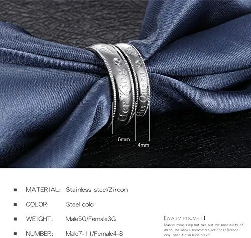 Miniatura 6 de Fashion Ahead Juego de 2 anillos de compromiso de acero inoxidable a juego para parejas con su reina, su reina, su rey, su rey, su rey, sus anillos