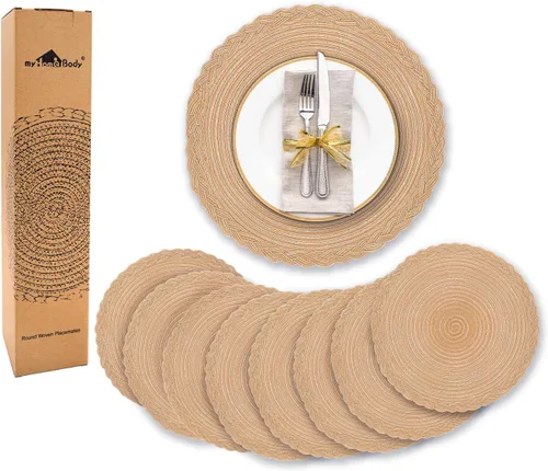 Miniatura 8 de myHomeBody Juego de 8 manteles individuales redondos trenzados, tejidos resistentes al calor, manteles individuales para mesas de comedor, tapetes