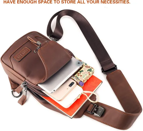 Miniatura 5 de YUAN FAN Bolso bandolera de cuero para hombre, bolso de transporte oculto para el pecho, bolso de viaje antirrobo