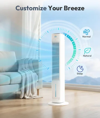 Miniatura 2 de Enfriador de aire evaporativo portátil, ventiladores de enfriamiento 3 en 1 que soplan aire frío con tanque de agua de 3 L, ventilador de torre