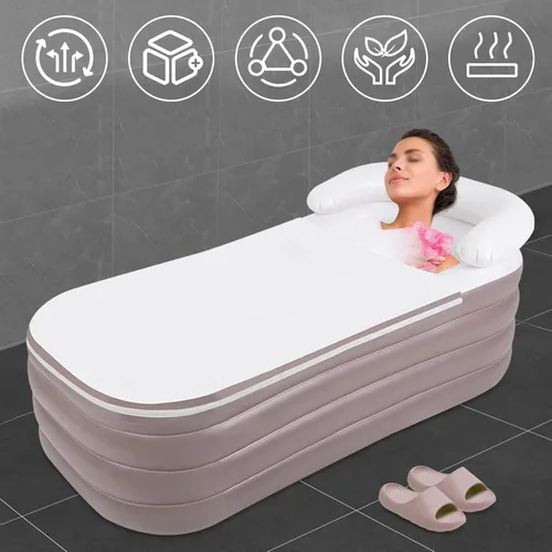 Miniatura 2 de Bañera inflable plegable de 4 capas, bañera portátil de pie para adultos de 50 pulgadas con bomba de aire eléctrica, bañera de spa para baño de agua
