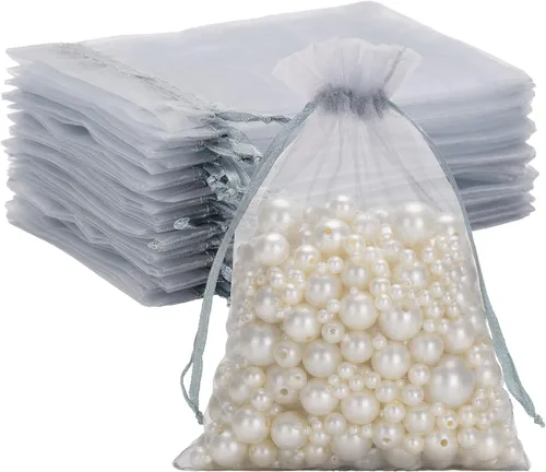 Miniatura 14 de G2PLUS - 25 bolsas de organza doradas de 5 x 7 pulgadas, bolsas de malla transparente para joyería, bolsas de regalo de organza con cordón