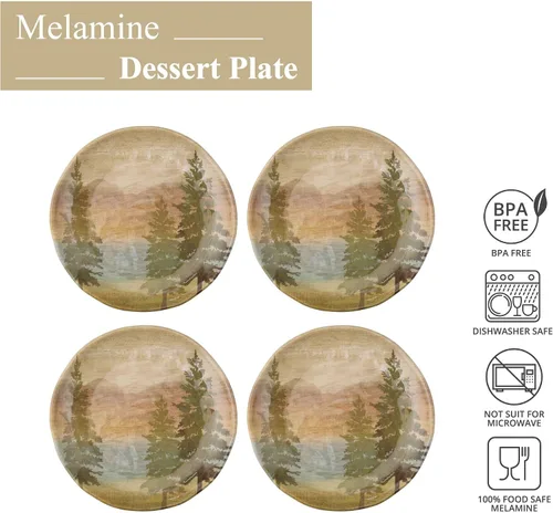 Miniatura 2 de UP At the Lake - Platos redondos de postre de melamina, platos pequeños para servir, para aperitivos, aperitivos y guarniciones, beige, 6 pulgadas
