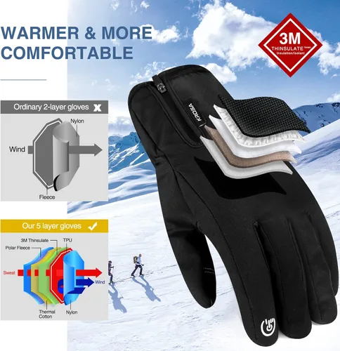 Miniatura 2 de krosa -10 Winter Gloves Men Women, 10 Touchscreen Fingers Snow Ski Gloves, Waterproof Cold Weather Gloves