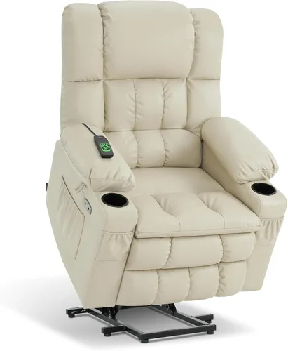 Miniatura 24 de MCombo Silla reclinable eléctrica de motor dual para adultos mayores, silla de elevación plana con calor y masaje, portavasos, puertos USB, piel