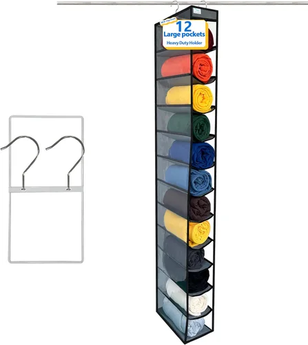 Miniatura 14 de Organización de armario, 24 secciones, organizador de armario colgante, ahorro de espacio, artículos esenciales para dormitorio universitario