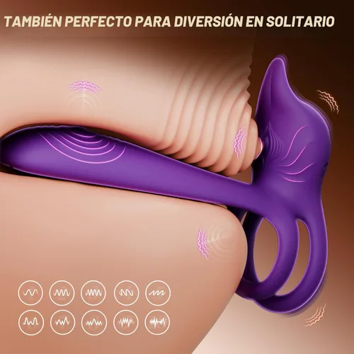 Miniatura 7 de Anillo vibrador para pene en parejas - MOOLIGIRL anillo vibrador doble con estimulador de clítoris en forma de zorro y vibrador de punto G de 4.6