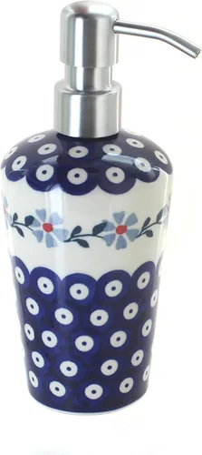 Miniatura 10 de Cerámica polaca de rosa azul, dispensador de jabón de margaritas azules, 6.75 pulgadas de alto, accesorio de baño de cerámica polaca pintado a mano