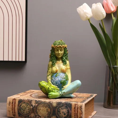 Miniatura 4 de Estatua de la Madre Tierra, 7 "Fertilidad Gaia Diosa Estatua, Naturaleza Embarazada Wiccan Altar Suministros, Moon Yoga Alter Table Witchcraft