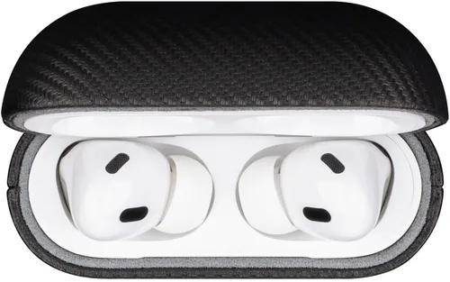 Miniatura 7 de LOPIE Funda hecha a mano para estuche de AirPods Pro de 1ª generación, funda de cuero vegano con textura de fibra de carbono con llavero y kit