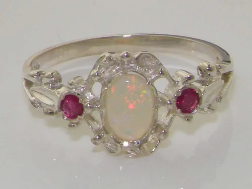 Miniatura 5 de Anillo de plata de ley 925 auténtica auténtica ópalo y rubí para mujer