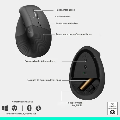 Miniatura 7 de Logitech Wave Keys & Lift - Combo ergonómico de teclado y mouse inalámbricos, con reposamanos acolchado, fácil de cambiar, Bluetooth, para sistema