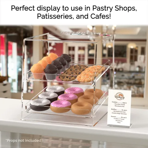 Miniatura 4 de Marketing Holders Cubo de exhibición de pastelería con puerta de 10.25 x 11.5 x 11 pulgadas para productos horneados con 2 bandejas extraíbles