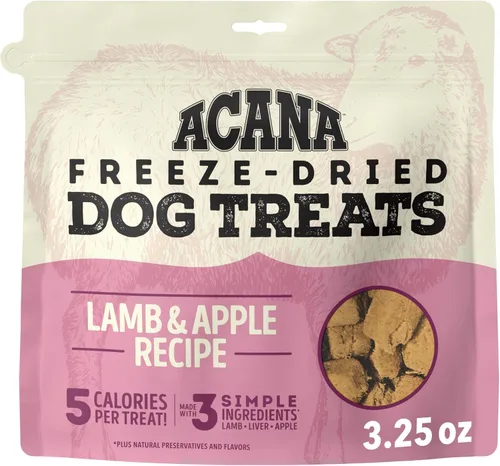 ACANA Singles - Golosinas para perros sin granos con ingredientes limitados y receta de cordero y manzana liofilizada, bolsa de 3.25 onzas
