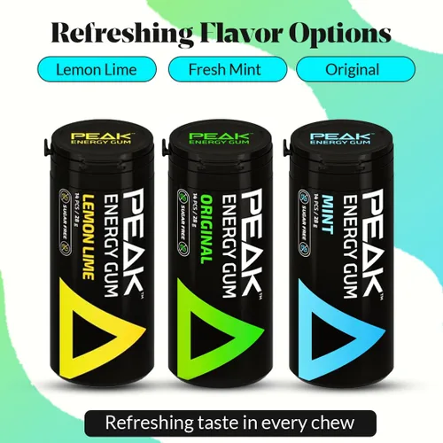Miniatura 7 de Peak Energy Gum Caffeinated Chewing Gum - Sugar Free With B Vitamins B3 B5 B6 B12 for Focus and Performance - Caffeinated Energy Boost - Natural
