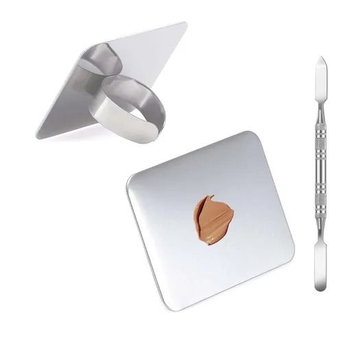 Paleta de mezcla de maquillaje, paleta de espátula de maquillaje con espátula de base, paleta de maquillaje de acero inoxidable, bandeja de mezcla