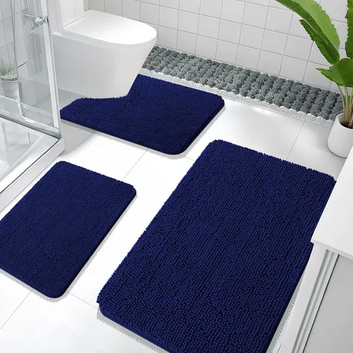 Miniatura 69 de OLANLY Juego de Alfombras de Baño de 3 Piezas, Tapetes de Baño de Chenilla Suave y Absorbente y Alfombra de Contorno en Forma de U para Inodoro
