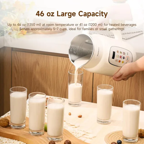 Miniatura 5 de Joydeem Máquina para fabricar leche de nueces, control de temperatura ajustable, 46oz almendra, soja, avena, licuadora de bebidas no lácteas a base