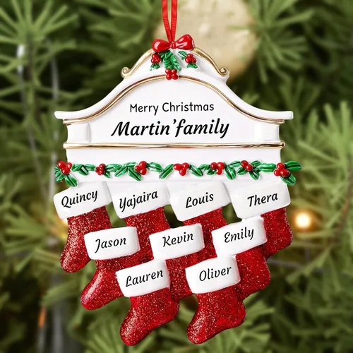 Miniatura 17 de DPDP Adornos de Navidad familiares personalizados 2025 – Calcetines personalizados para árbol de Navidad con nombres, adornos familiares