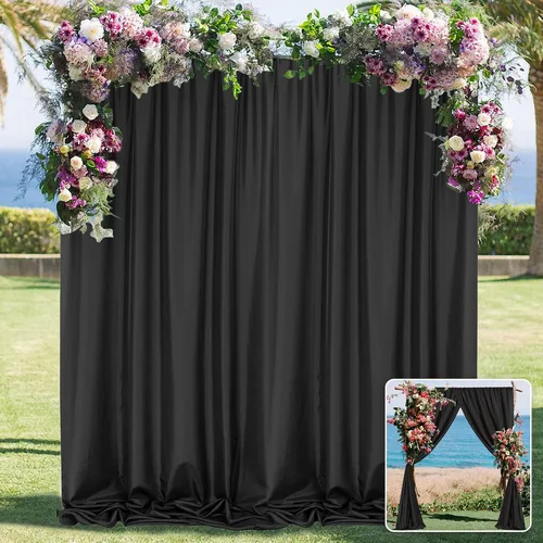 Miniatura 15 de MYSKY HOME Cortinas de 10 pies x 10 pies Verde Cazador Cortinas de Fondo para Fiestas Bodas Escenario Cortinas con Bolsillo para Barra Cortinas