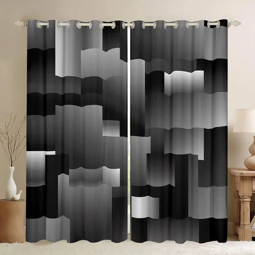 Miniatura 10 de Cortinas geométricas a rayas para dormitorio, niños, arte abstracto retro, rectangular, cortinas de oscurecimiento rectangulares para mujeres