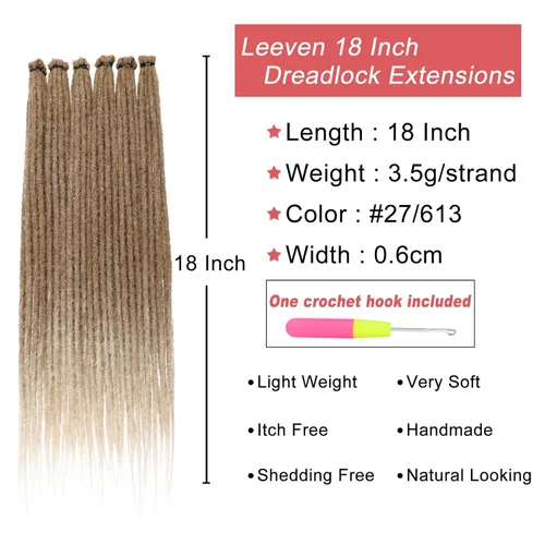 Miniatura 2 de Leeven Extensiones de rastas sintéticas de 20 hebras de 18 pulgadas, de un solo extremo, color rubio degradado, extensiones de rastas finas