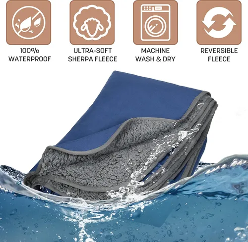 Miniatura 7 de Tirrinia Manta impermeable para exteriores con forro sherpa, resistente al viento, triple capa, cálida y cómoda, plegable para camping, estadio