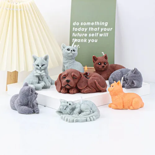 Miniatura 5 de Grainrain Moldes de vela hechos a mano 3D molde de fabricación de velas molde de jabón de silicona animal moldes de vela de gato para hacer velas