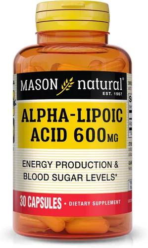MASON NATURAL Ácido alfa lipoico 600 mg por porción, suplemento ALA sin gluten, 30 cápsulas