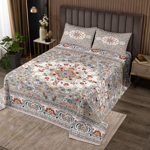 Miniatura 10 de Erosebridal Colcha King, Colcha Exótica Bohemia, Cobertor de Encaje Bohemio Tribal Floral Rojo Amarillo Azul Degradado Retro, Acolchado Egipcio
