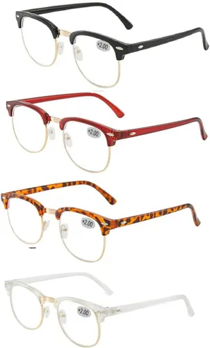 Miniatura 20 de Gafas de montura media Retro con lentes semi sin borde transparentes con bloqueo de luz azul para hombres y mujeres, 3 Pack Mix