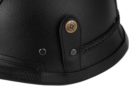 Miniatura 6 de Yesmotor - Casco de media cara estilo retro alemán de cuero hecho a mano con hebilla de liberación rápida y gafas protectoras - Aprobado por DOT