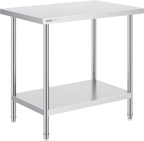 Miniatura 13 de VEVOR Mesa de preparación de acero inoxidable, 24 x 18 x 34 pulgadas, capacidad de carga de 640 libras, mesa de trabajo de metal resistente con 3