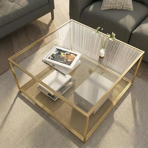 Miniatura 10 de Mesa de Café de Vidrio Negro para Sala de Estar, Mesas de Café Cuadradas para Espacios Pequeños, Mesas Centro Modernas de Té y Cóctel Simples, Mesas