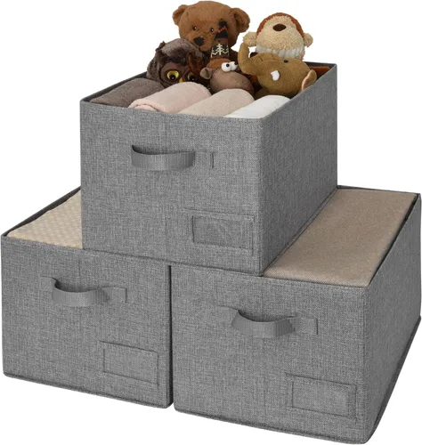 Miniatura 9 de GRANNY SAYS Contenedores de tela para almacenamiento, contenedores de armario para estantes, canasta de almacenamiento con asas, cajas de Gris ceniza