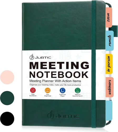 JUBTIC Cuaderno de reuniones para el trabajo con artículos de acción, planificador de proyectos de cuero, cuaderno de notas de reuniones,